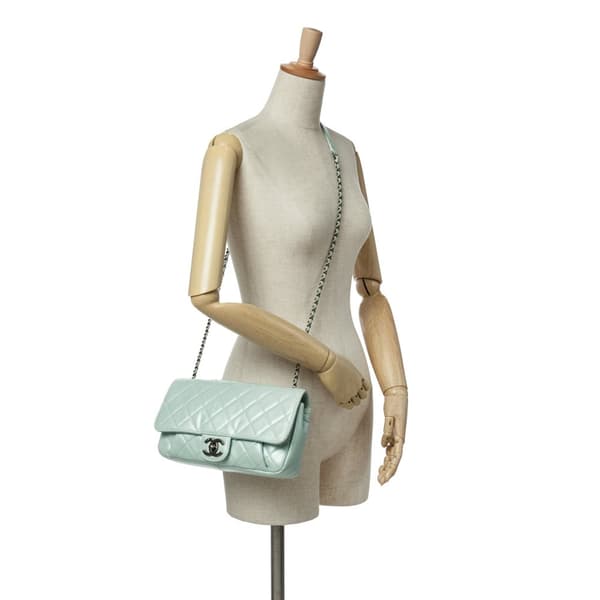 Pre-owned Chanel Medium Quilted Calfskin Coco Pleats Chain Flap Blue