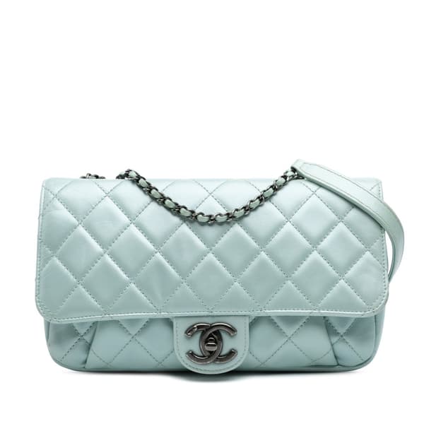 Pre-owned Chanel Medium Quilted Calfskin Coco Pleats Chain Flap Blue
