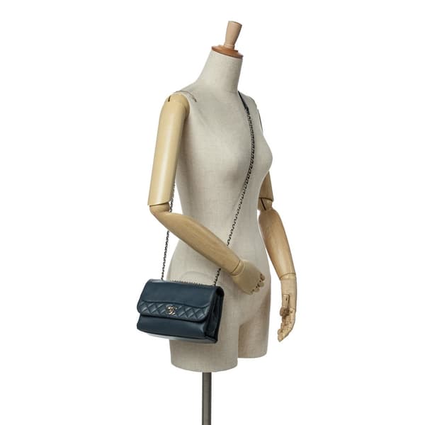 Pre-owned Chanel Mini Calfskin Tramezzo Flap Blue