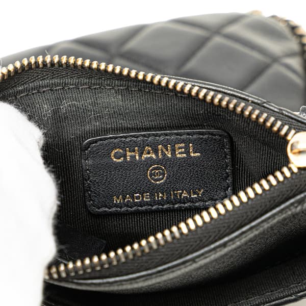 Pre-owned Chanel CC Quilted Lambskin Phone Holder with Chain Black