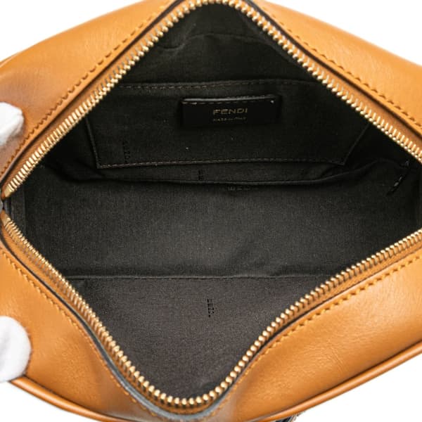 Pre-owned Fendi Glazed Fabric Vitello Century FF 1974 Camera Bag Brown