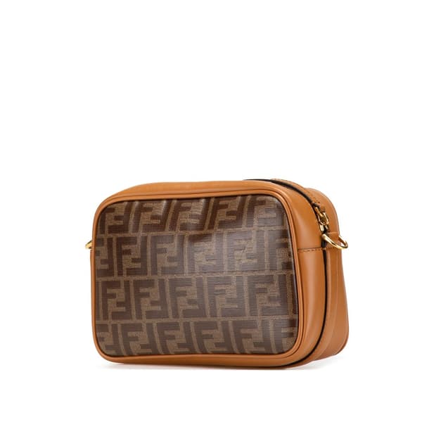 Pre-owned Fendi Glazed Fabric Vitello Century FF 1974 Camera Bag Brown