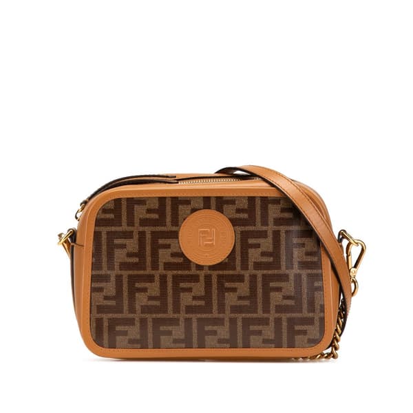 Pre-owned Fendi Glazed Fabric Vitello Century FF 1974 Camera Bag Brown
