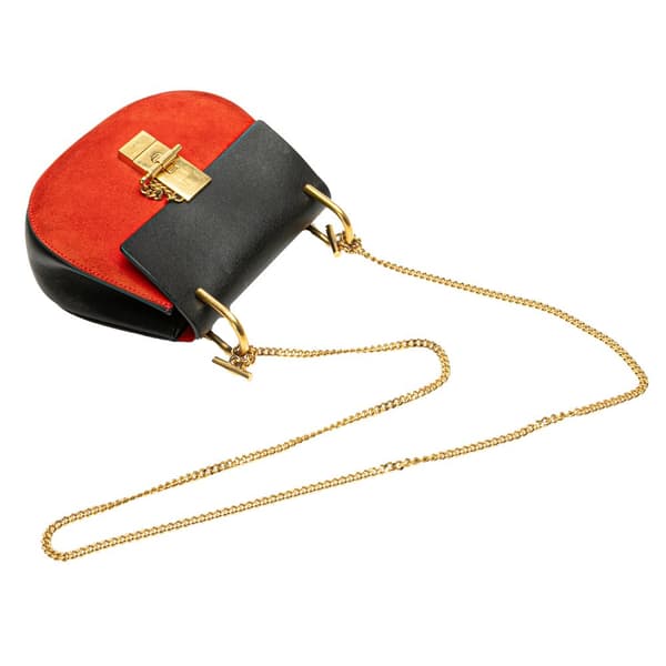 Pre-owned Chloé Mini Suede and Calfskin Drew Crossbody Red