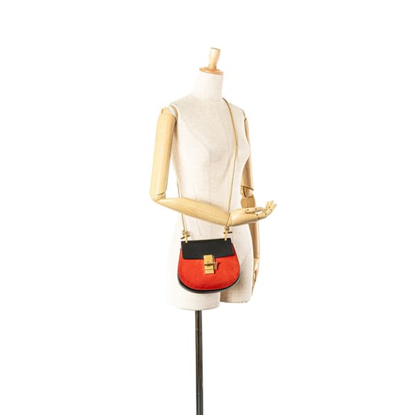 Pre-owned Chloé Mini Suede and Calfskin Drew Crossbody Red