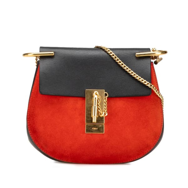 Pre-owned Chloé Mini Suede and Calfskin Drew Crossbody Red