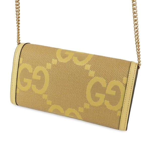Pre-owned Gucci Jumbo GG Canvas Ophidia Continental Wallet on Chain Yellow