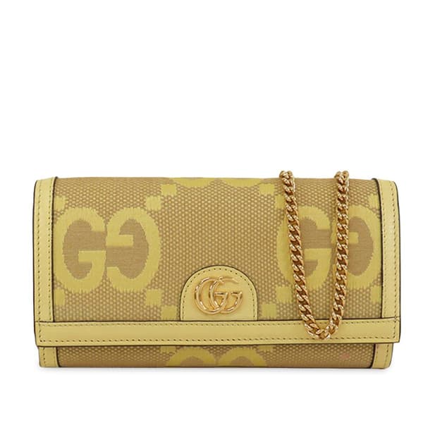 Pre-owned Gucci Jumbo GG Canvas Ophidia Continental Wallet on Chain Yellow