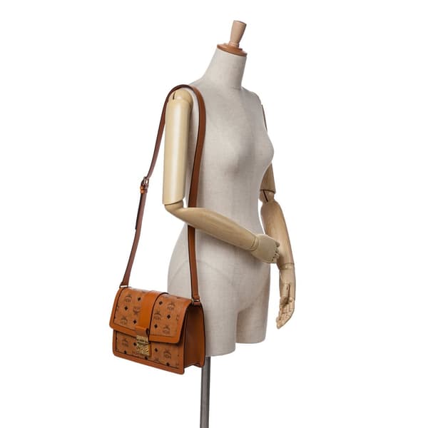 Pre-owned MCM Medium Visetos Coated Canvas Tracy Crossbody Brown