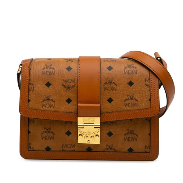 Pre-owned MCM Medium Visetos Coated Canvas Tracy Crossbody Brown