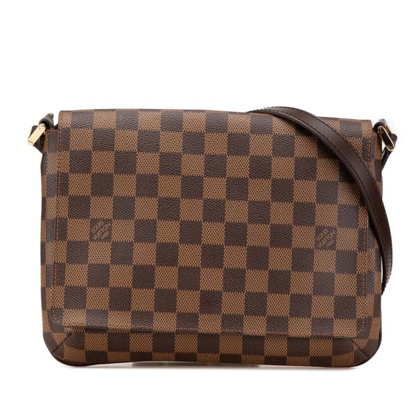 Pre-owned Louis Vuitton Damier Ebene Musette Tango Long Strap Brown
