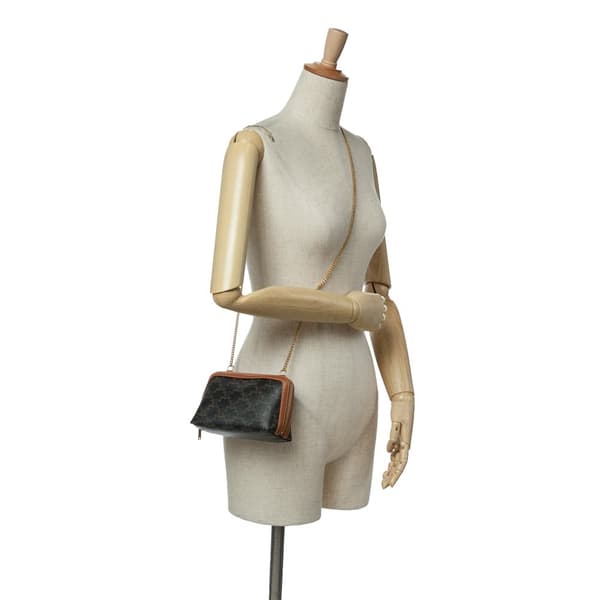 Pre-owned Celine Triomphe Coated Canvas Clutch On Chain Brown