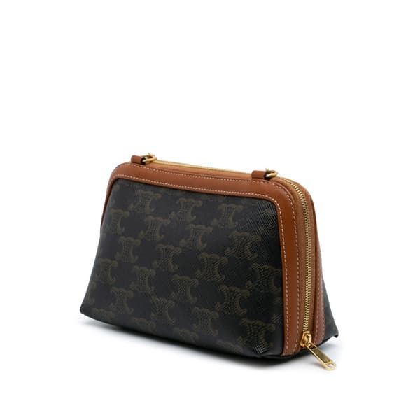 Pre-owned Celine Triomphe Coated Canvas Clutch On Chain Brown