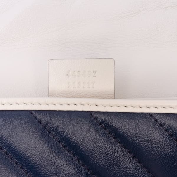 Pre-owned Gucci Small GG Marmont Leather Matelasse Torchon Flap Crossbody Blue