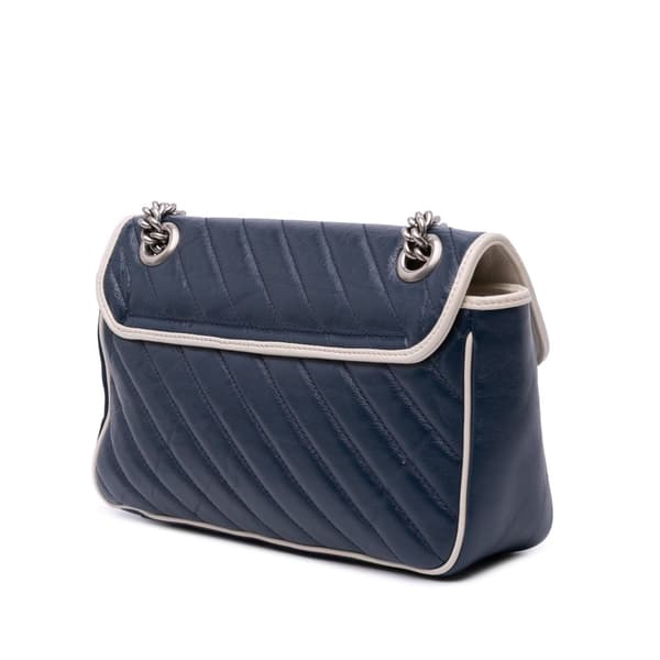 Pre-owned Gucci Small GG Marmont Leather Matelasse Torchon Flap Crossbody Blue