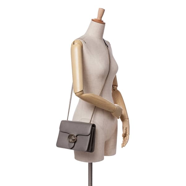 Pre-owned Gucci Small Dollar Calfskin Interlocking G Crossbody Gray