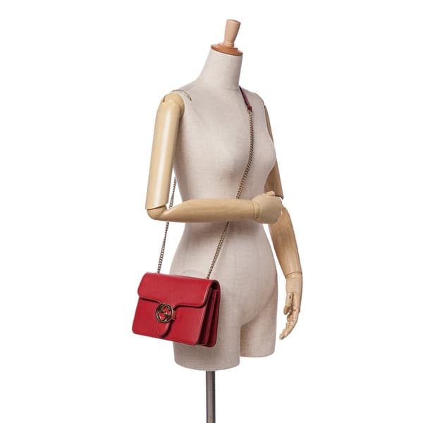 Pre-owned Gucci Small Dollar Calfskin Interlocking G Crossbody Red