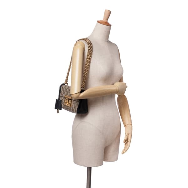 Pre-owned Gucci Small GG Supreme Bee Padlock Crossbody Brown