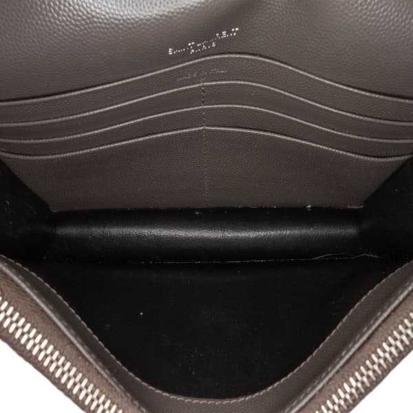Pre-owned Saint Laurent Grain De Poudre Chevron Monogram Envelope Chain Wallet Gray