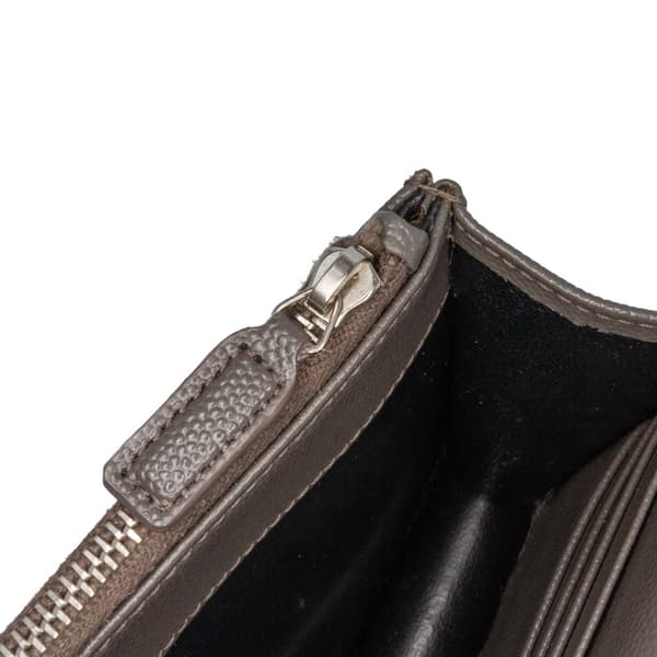 Pre-owned Saint Laurent Grain De Poudre Chevron Monogram Envelope Chain Wallet Gray