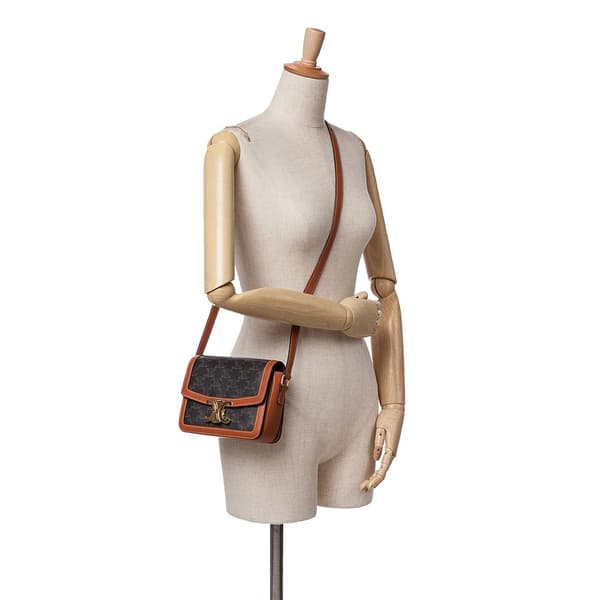 Pre-owned Celine Teen Coated Canvas Triomphe Crossbody Brown