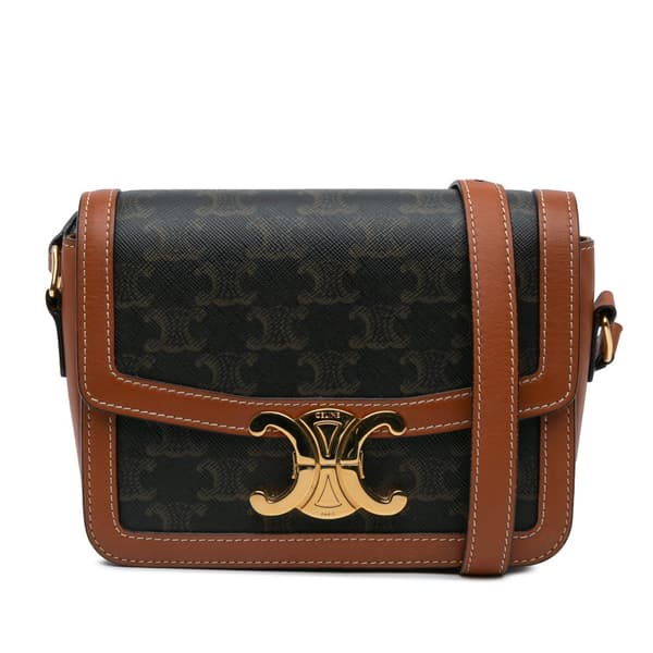Pre-owned Celine Teen Coated Canvas Triomphe Crossbody Brown