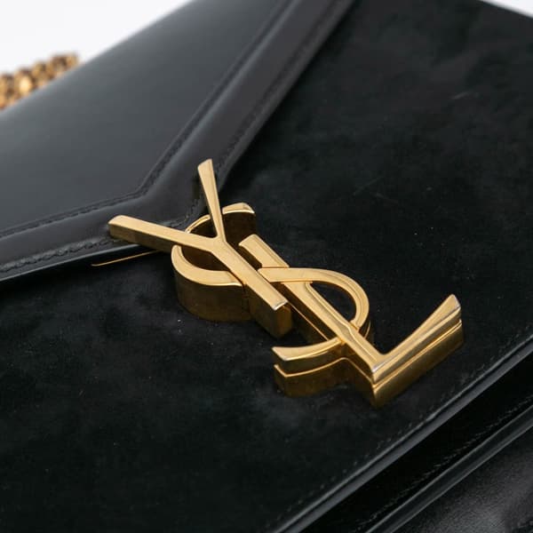 Pre-owned Saint Laurent Suede and Calfskin Monogram Cassandra Clasp Bag Black