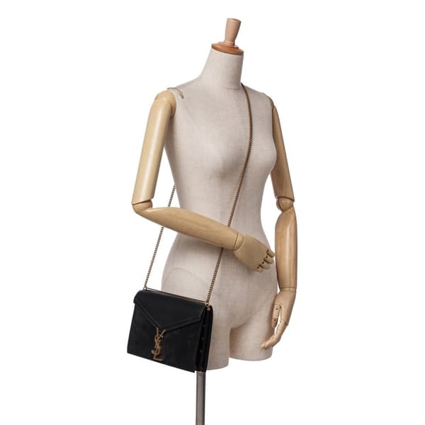 Pre-owned Saint Laurent Suede and Calfskin Monogram Cassandra Clasp Bag Black