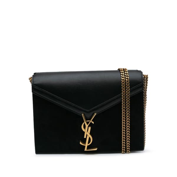 Pre-owned Saint Laurent Suede and Calfskin Monogram Cassandra Clasp Bag Black