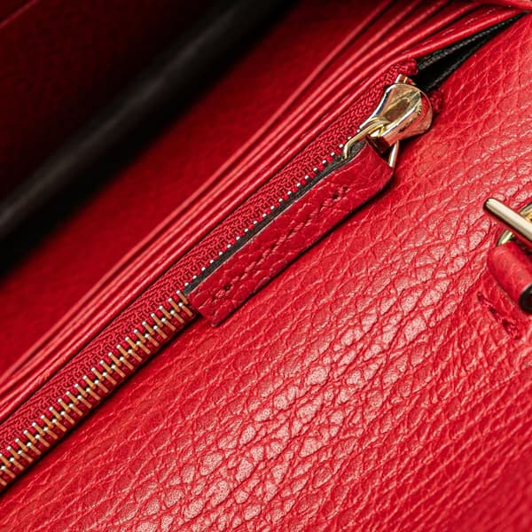 Pre-owned Gucci Leather Interlocking G Dollar Wallet on Chain Red
