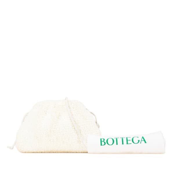 Pre-owned Bottega Veneta Boucle Raffia The Mini Pouch White