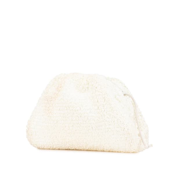 Pre-owned Bottega Veneta Boucle Raffia The Mini Pouch White