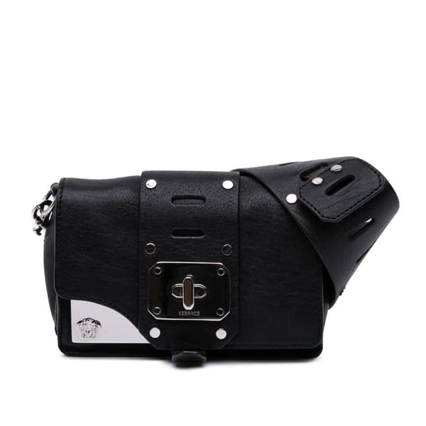 Pre-owned Versace Mini Goatskin Stardust Crossbody Black