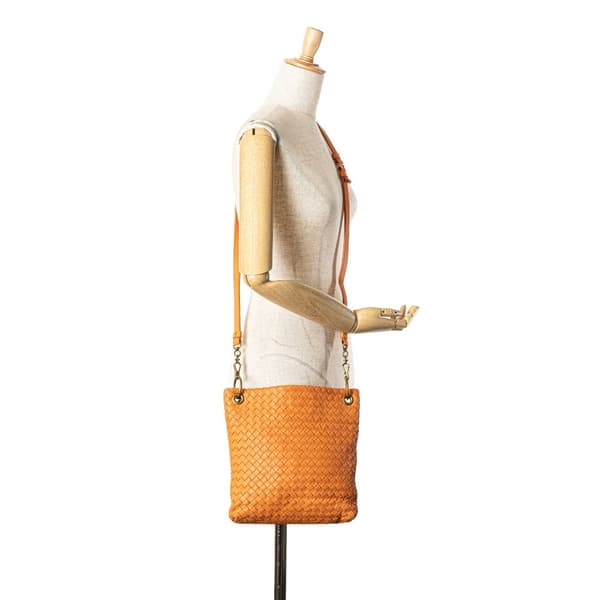 Pre-owned Bottega Veneta Leather Intrecciato Crossbody Orange