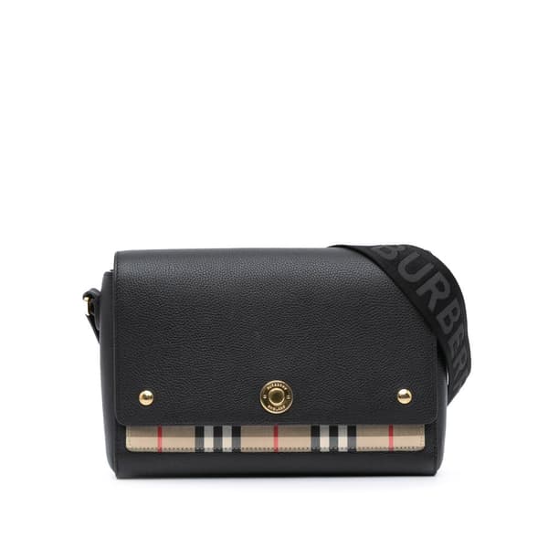 Pre-owned Burberry House Check Canvas and Leather Note Crossbody Black