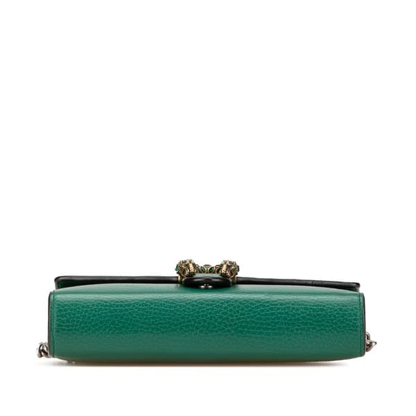 Pre-owned Gucci Mini Leather Dionysus Wallet on Chain Green