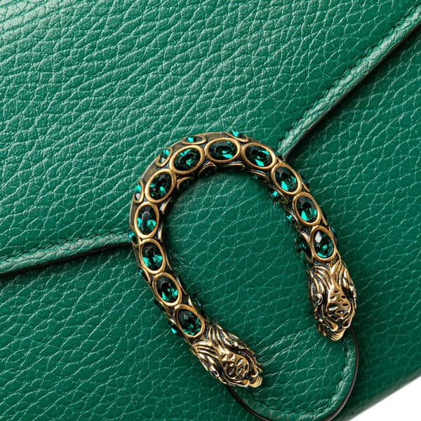 Pre-owned Gucci Mini Leather Dionysus Wallet on Chain Green