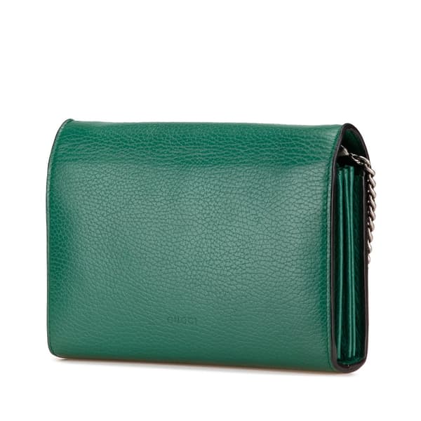 Pre-owned Gucci Mini Leather Dionysus Wallet on Chain Green