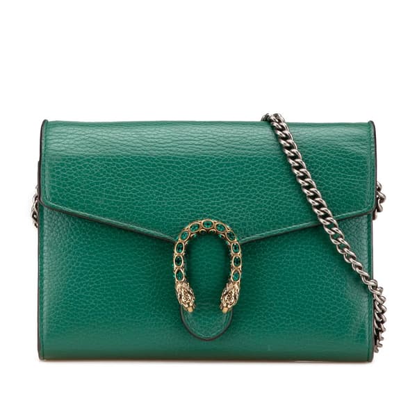 Pre-owned Gucci Mini Leather Dionysus Wallet on Chain Green