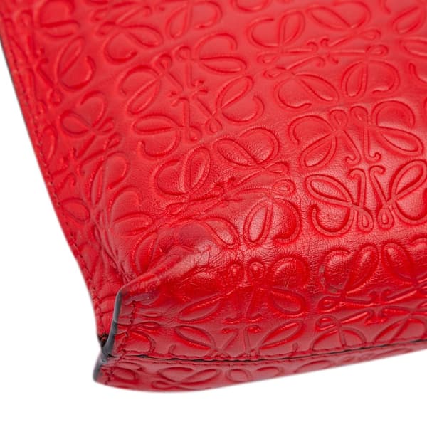 Pre-owned LOEWE Mini Anagram Embossed Leather Repeat T Crossbody Red