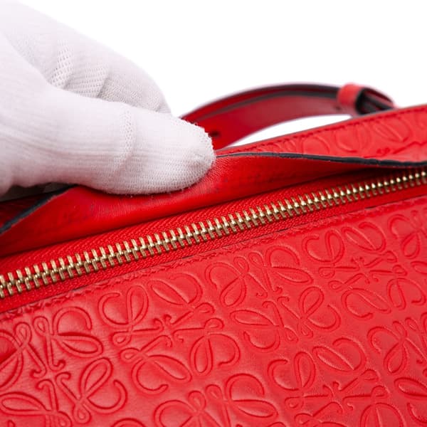 Pre-owned LOEWE Mini Anagram Embossed Leather Repeat T Crossbody Red
