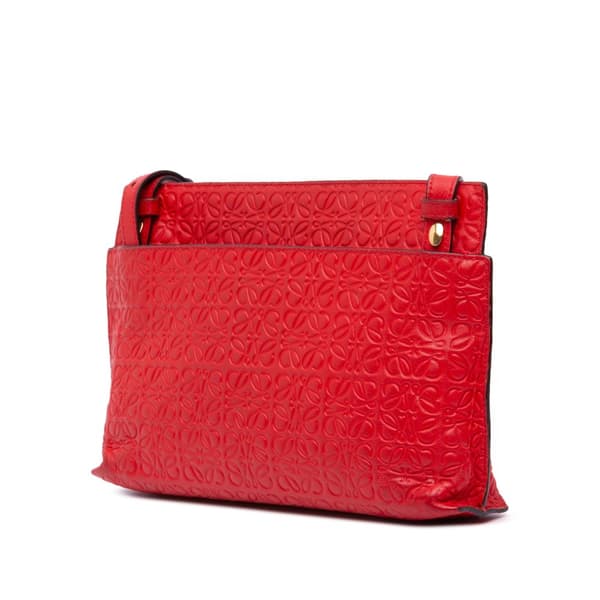 Pre-owned LOEWE Mini Anagram Embossed Leather Repeat T Crossbody Red