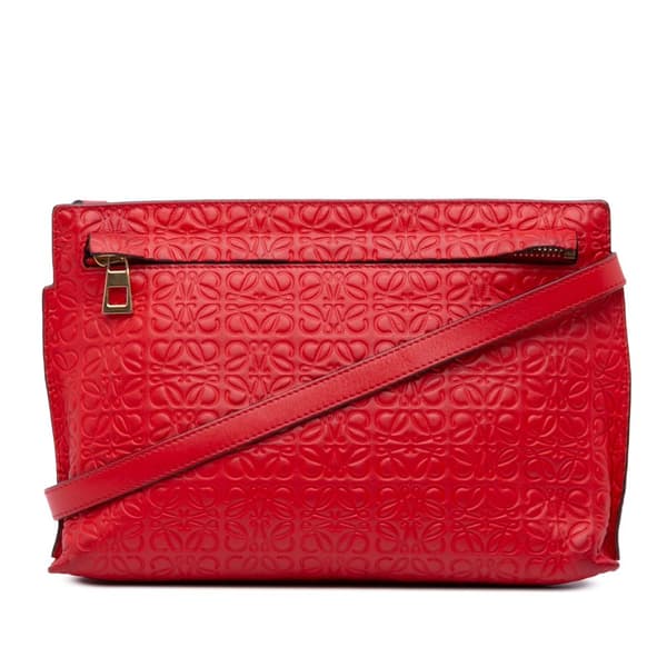 Pre-owned LOEWE Mini Anagram Embossed Leather Repeat T Crossbody Red