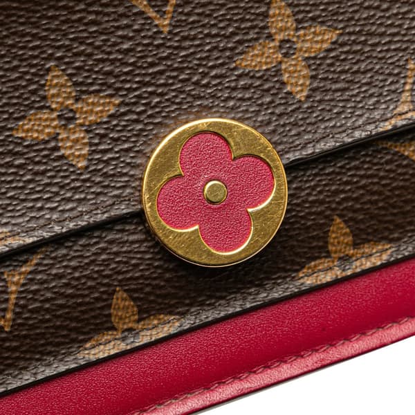 Pre-owned Louis Vuitton Monogram Flore Wallet On Chain Brown