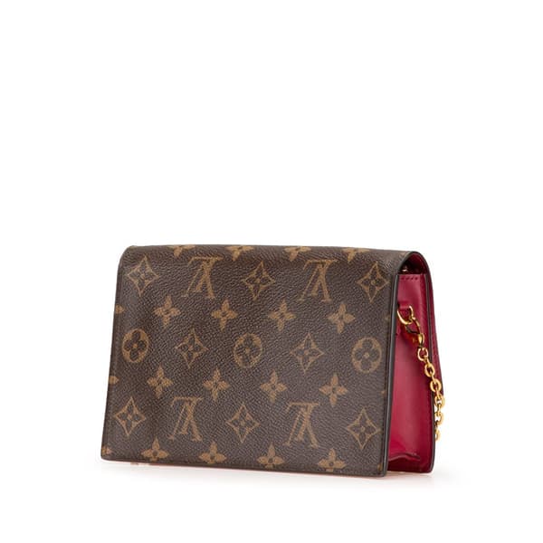 Pre-owned Louis Vuitton Monogram Flore Wallet On Chain Brown
