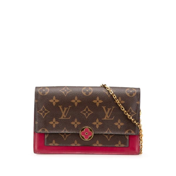 Pre-owned Louis Vuitton Monogram Flore Wallet On Chain Brown