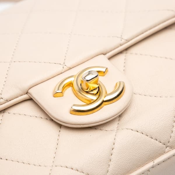 Pre-owned Chanel Quilted Lambskin Chaine Lettre Square Flap Brown