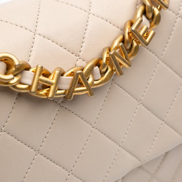 Pre-owned Chanel Quilted Lambskin Chaine Lettre Square Flap Brown