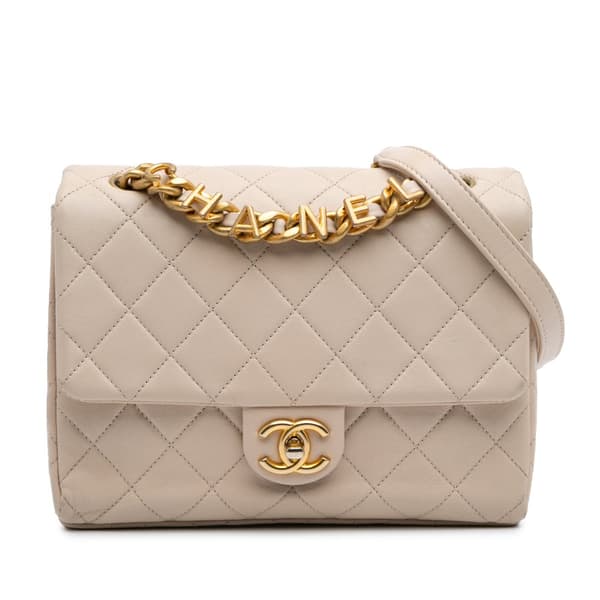 Pre-owned Chanel Quilted Lambskin Chaine Lettre Square Flap Brown