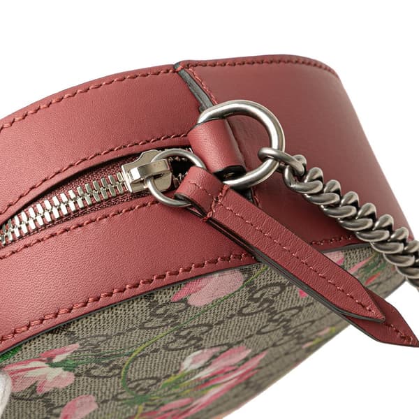 Pre-owned Gucci Mini GG Supreme Blooms Chain Crossbody Brown